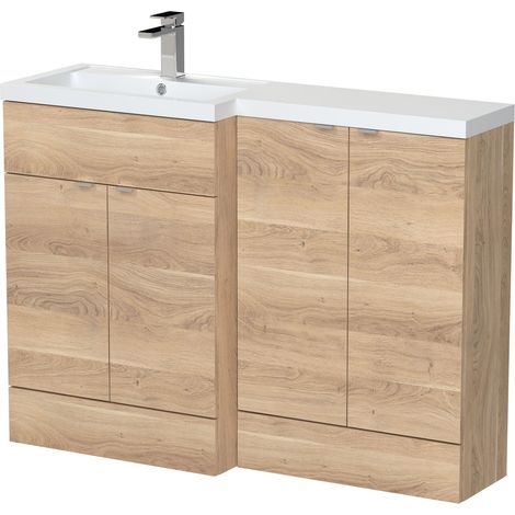 Alrewas Contemporary 2 Door Left-Hand Floor Standing Combination Unit with Basin, Bleached Oak, 1200mm
