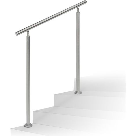 Relaxdays Stainless Steel Handrail Set, for Indoors and Outdoors, Bannister, 1.0 m Long, 2 Posts, No Crossbars, Silver