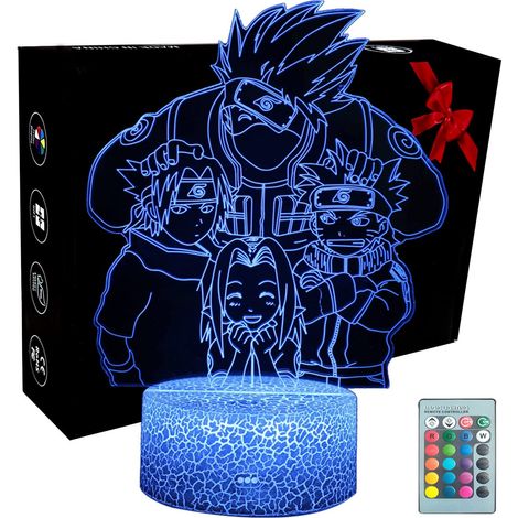 MSBD 3D Lampe Illusion Optique Anime Naruto Hatake Kakashi Classe 7 LED Veilleuse,16 Couleurs Télécommande Lampe De Chevet Enfant Lumière De Nuit,Cadeaux Noël d'anniversaire pour Garçon Fille (1/5)