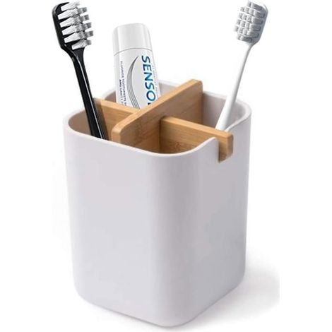 Porte-brosse à dents multifonction en bambou naturel, boîte de rangement pour brosse à dents électrique et dentifrice, robuste et (1/5)