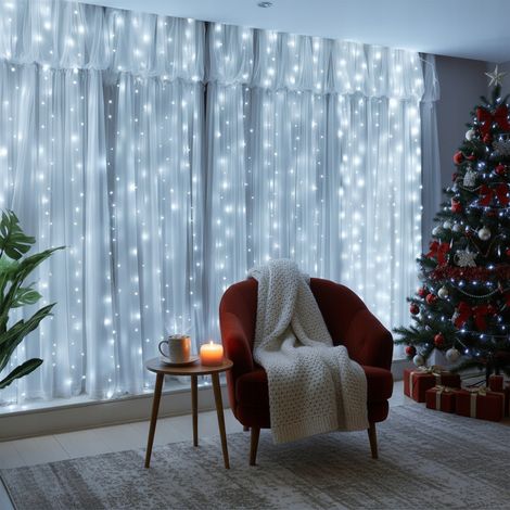 Guirnalda de luces LED de color frío con 200 LED, conexión USB, 3x2 m, efecto carámbanos + mando a distancia (1/5)