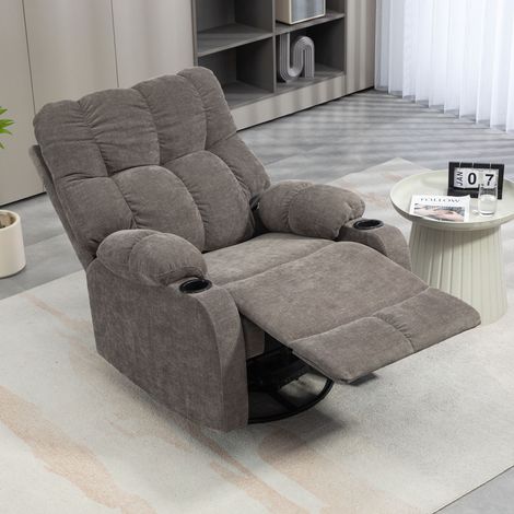 Sillón reclinable con reposapiés, giratorio, soporta hasta 150 kg, estructura de acero, 88x96x108 cm, marrón claro. (1/5)