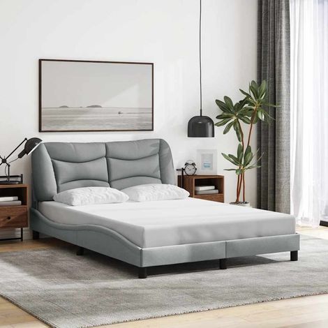 Cadre de lit 140 x 190 cm avec tête de lit, tissu gris clair, sommier à lattes sans matelas - PANGIVO (1/5)