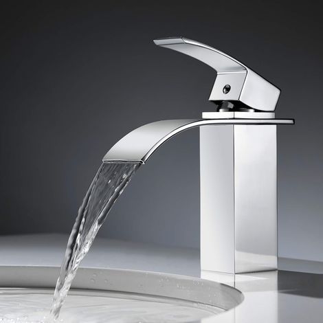Grifo de baño tipo cascada, mezclador monomando de cobre para lavabo, diseño moderno con manguera PEX, agua caliente y fría ajustable, garantía de por vida. (1/5)