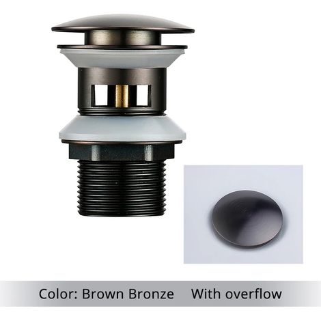 (Brown bronze-1) Bathroom Bath Pop Up Drain Stopper Rose Gold Polished Anti-Corrosion Durable With OverFlow Hole Basin Sewer Plug (1/4)