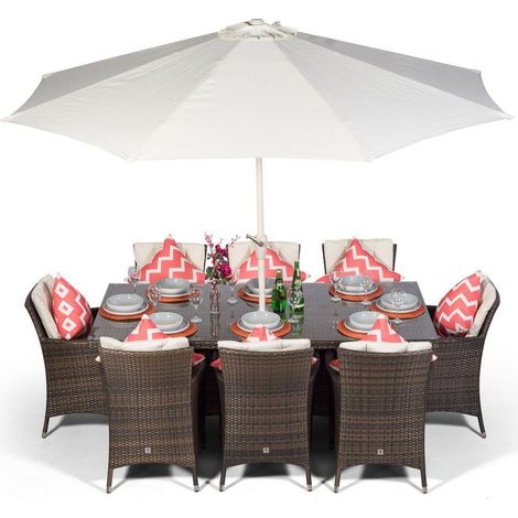 Savannah Rectangular 8 Seater Rattan Patio Dining Set - Brown (1/5)
