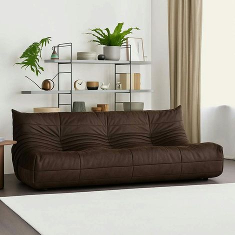 Canapé 3 places marron en tissu plissé 210 cm ARVEN (1/5)