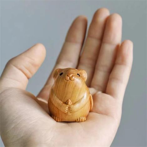 Adorable petite souris décorative en bois, style rétro, mini-figurine de souris artisanale, sculpture en bois.
