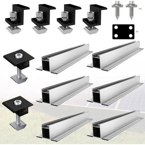 12 Pièces Fixation Panneau Solaire, Système de Fixation Solaire Support kit Aluminium, Supports de Panneau Solaire pour Balcon avec Vis Autotaraudeuses et Rondelles (alliage d'aluminium) (1/5)