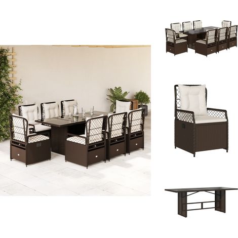 Ensemble à manger de jardin et coussins 9 pcs marron poly rotin - Salon De Jardin - Meuble De Jardin - Set De Salon De Jardin - Table De Jardin - Chaises De Jardin (1/5)