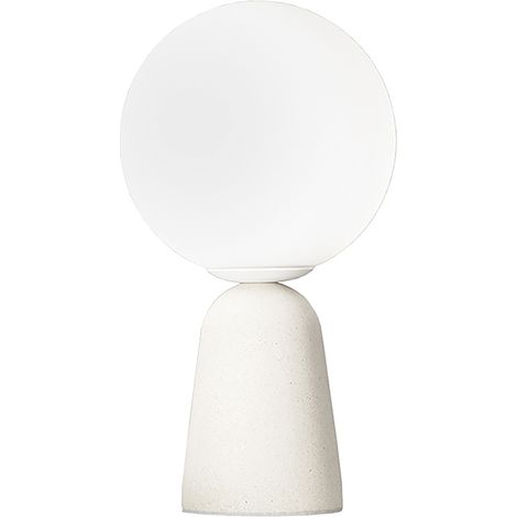 KANTAN - Lampada da tavolo e parete in cemento bianco con sfera in vetro soffiato satinato, attacco E14 IP20 - Rossini Illuminazione (1/4)