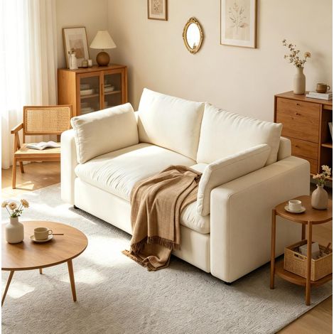 Sofá modular de 2 plazas de chenilla blanco 180 x 91 x 83 cm OKWISH (1/4)
