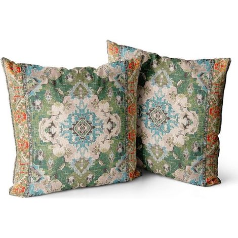Juego de 2 cojines de estilo bohemio de 45x45 cm, cojines decorativos cuadrados para sofá, coche, dormitorio, sala de estar o exterior (verde). (1/5)
