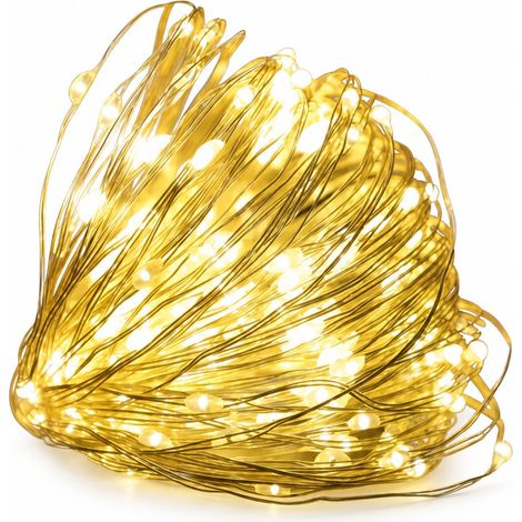 Guirlande Lumineuse Solaire en Fil de Cuivre Blanc Chaud, 50 LED pour Décoration Extérieure de Noël (1/5)