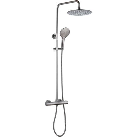 Fortifura Calvi Ensemble de douche pluie - thermostatique - douche principale de 25 cm - flexible en métal - douchette ronde - Gunmetal PVD brossé (1/5)