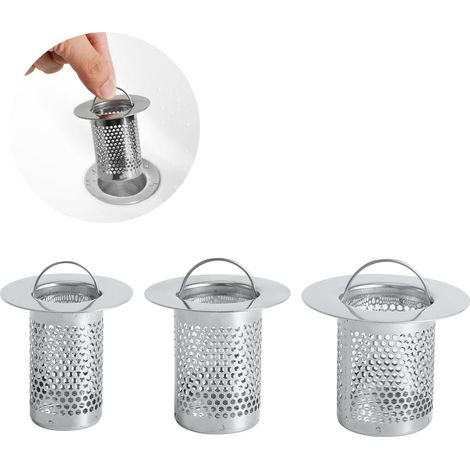 Lot de 3 attrape-cheveux en acier inoxydable (3 tailles) - Crépines à mailles profondes pour douche, baignoire et évier - Capture de cheveux fiable (1/5)