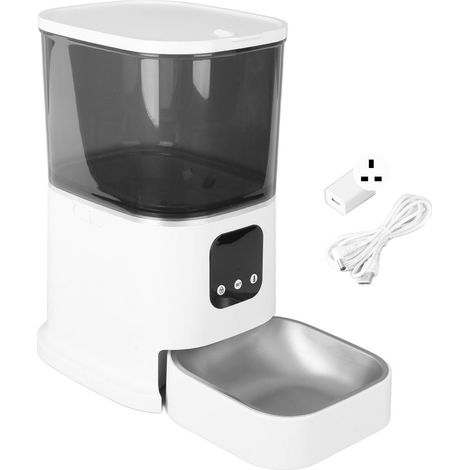 Distributeur automatique de croquettes pour chien et chat 6L, minuterie WIFI RC blanc perle, programmation horaire fixe, prise UK 100-240V (1/5)