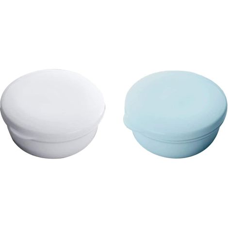 Sollbry Porte-Savon Bleu et Blanc avec Une Couche à sécher Portable pour Voyage-Lot de 2 boîtes à Savon (Rond) (1/5)