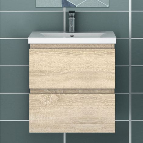 Ocean Sanitaire – Meuble sous vasque 50cm suspendu – 2 tiroirs – MDF anti-déformation – Charnières en aluminium – Montage facile avec notice incluse