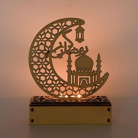 Décorations LED pour l'Aïd et le Ramadan, sculptures ajourées en bois, lampe de table durable, artisanat (1/5)