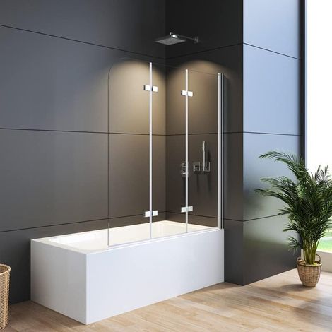 Duschwand für Badewanne 120x140 cm Badewannenaufsatz 3-teilig Duschtrennwand für Badewanne Duschwand Badewanne Duschabtrennung Badewanne, 6mm ESG Glas
