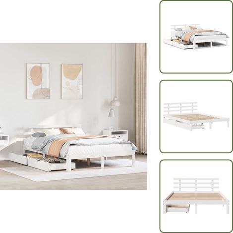 Letto con base a doghe - vidaXL Giroletto con Cassetti Bianco 120x200 cm Legno Massello di Pino - Letto in legno massello