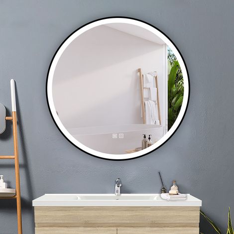 AICA Espejo redondo de baño,60 x60 cm, con led luz de tres colores, y función antinieble, brillo ajustable y memoria agapada (1/5)