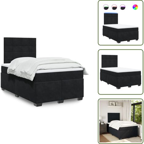 Boxspringbett mit Matratze Schwarz 120x200 cm Samt - Boxspringbett - Doppelbett - Samtbett - LED Beleuchtung - Höhenverstellbares Kopfteil (1/5)