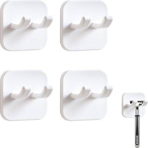 4 Pièces Supports de Rasoir pour la Douche Porte-Rasoir de Salle de Bain Crochets de Douche Auto-adhésifs Porte Rasoir Sans Perçage (1/5)