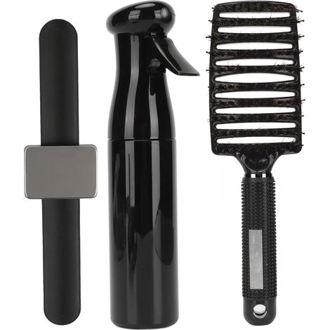 Brosse démêlante courbée avec vaporisateur, pinces à cheveux, bracelet porte-accessoires et outil de coiffure barbe, noir (1/5)