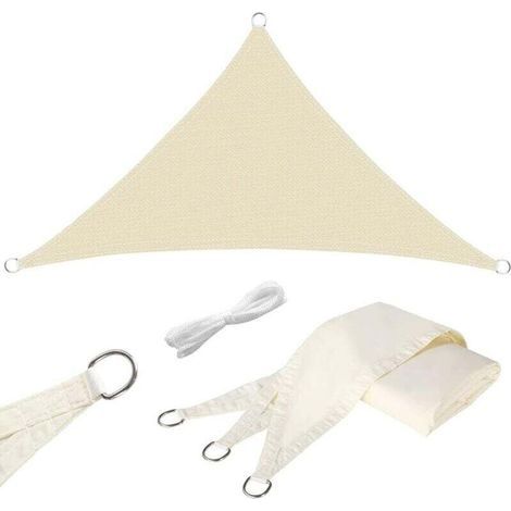 Voile d Ombrage Triangulaire 3 6x3 6m Protection UV 95 Polyester Oxford 180g m² Jardin Terrasse Camping Imperméable Beige (1/4)