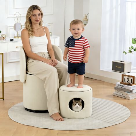Fauteuil baquet rembourré et élégant : Tabouret de coiffeuse et chaise de salle à manger pivotant à 360°, rangement intégré, fauteuil d'appoint au rembourrage moelleux — Multifonctionnel pour coiffeus