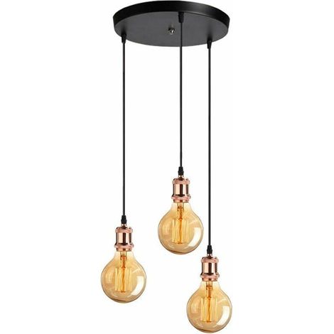 3 Lampes Suspension Luminaire Industrielle Rétro Lustre avec Douille E27 de Style Edison en Métal Lampe de Plafond pour Salon Chambre Cuisine Salle à Manger Bar Comptoir - Or Rose BLOW (1/5)