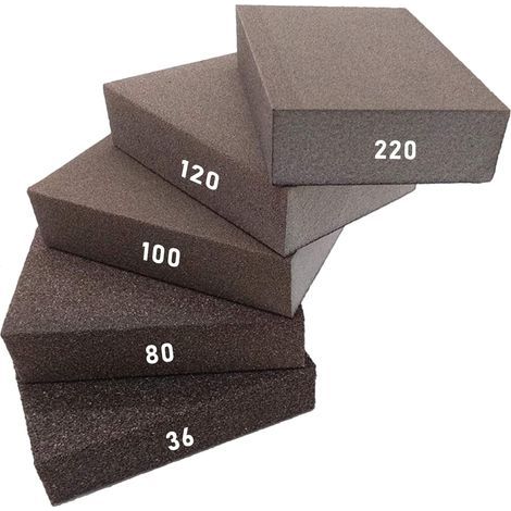 Éponges de Ponçage, 5 Pcs Cale à Poncer a Humide et Sèche, 36 80 100 120 220 Bloc de Poncage a l'eau, Papier à Poncer pour Bois Placo Métal Peinture Carrosserie (1/5)