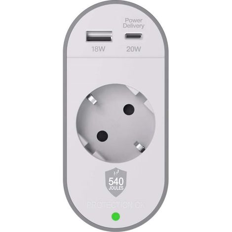 Parafoudre 1 prise +USB A+C 540J Gschuko