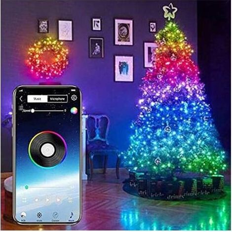 Guirlande lumineuse de Noël, guirlande lumineuse festive, guirlande lumineuse connectée pour sapin de Noël, contrôlable via smartphone, décoration lumineuse intérieure/extérieure (5 m, 50 LED) (1/5)