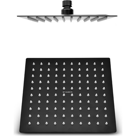 Soffione per doccia quadro 25x25 cm con braccio 30 cm in acciaio nero opaco (1/5)