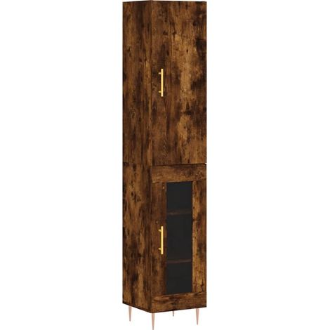 Buffet bahut commode armoire meuble de rangement organisateur cuisine salle de séjour salon haut 34,5 x 34 x 180 cm bois d'ingénierie marron