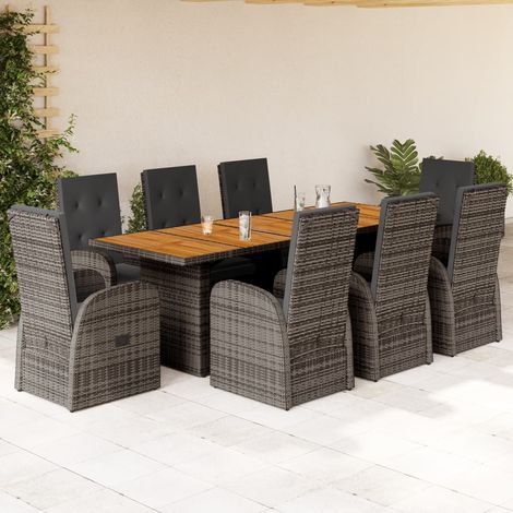 Ensemble à manger de jardin 9 pcs-Salon de jardin coussins gris résine tressée 858933 (1/5)