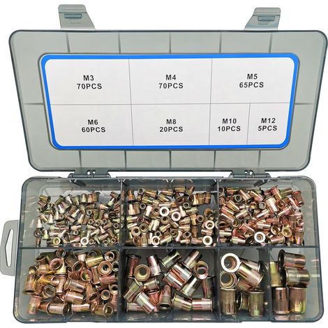 300 Pièces Écrou de Rivet Acier Carbon, Écrous à Sertir Plaqué Zinc, Écrous à Rivets Aveugles avec Filetage - M3/M4/M5/M6/M8/M10/M12 (1/5)