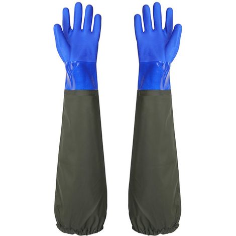 Gants imperméables - Bleus - Matière caoutchouc - Gants longs imperméables - Conviennent pour la pêche et le jardinage - 1 paire - Réutilisables - 70 cm (1/5)
