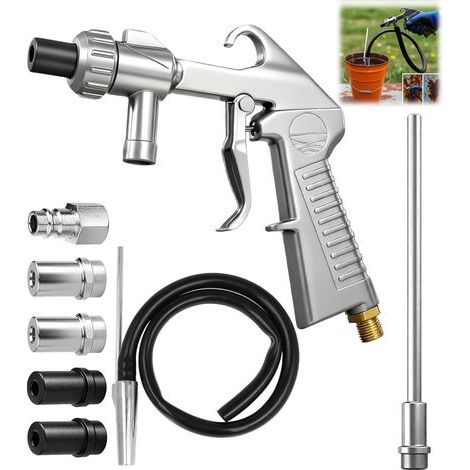 Pistolet sablage sableuse pneumatique, sableuse aerogommage calibre 5 mm/6 mm, convoyeur d\'aspiration, tuyau en caoutchouc de 1 m, raccord d\'admission d\'air, dégraissant et agent de sablage