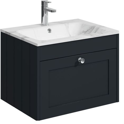 Balterley Butterton 600mm Wall Hung 1 Drawer Unit with Stone Basin 1 Tap Hole, Satin Dark Grey (1/4)