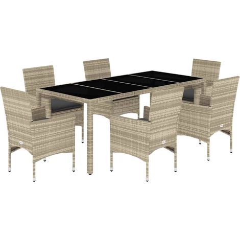 Maison Exclusive - Set Pranzo Giardino 7 pz Cuscini Grigio Chiaro Polyrattan Vetro