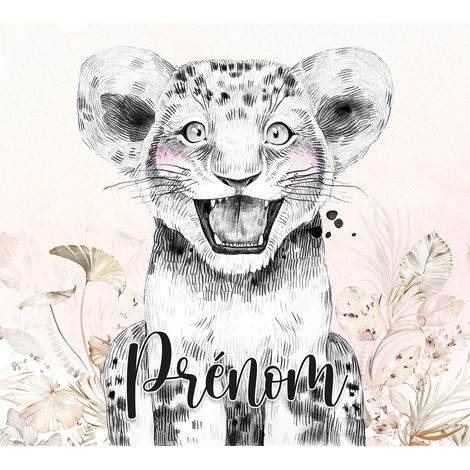 Papier peint panoramique enfant avec prénom personnalisable - Lionceau - 130 cm x 117 cm (1/2)