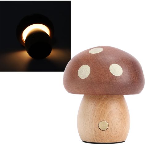 Lampe de table LED champignon en bois, lumière chaude, intensité variable, rechargeable, lampe de chevet, pour la chambre, décoration intérieure (1/5)