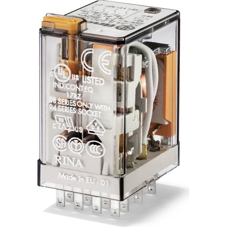 Relais industriel 4RT 7A 6V DC bouton test + indicateur méca + LED + diode FINDER 553490060094