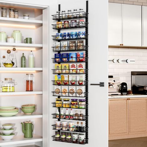 Étagère de rangement pour garde-manger avec 12 paniers réglables, 12 niveaux, étagère à épices à double usage – Étagère à épices suspendue ou murale – Organiseur de porte de garde-manger (1/5)