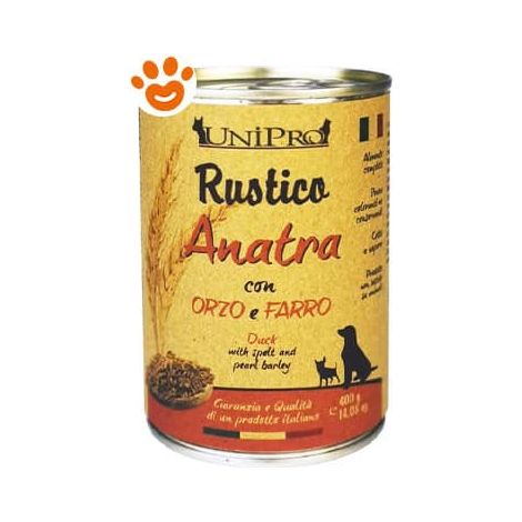 Unipro Dog Rustico Anatra Orzo e Farro - Lattina 400 Gr -