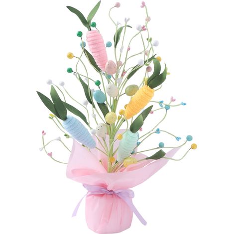 Bouquet De Carottes Artificielles - Tiges Flexibles En Fil De Fer - Décoration De Table De Printemps Et Pâques - 1 Pièce (1/5)